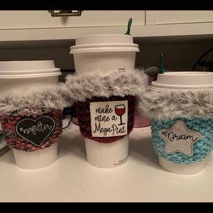 Hand knitted coffee cozies (knitted by me) $13 per cozy